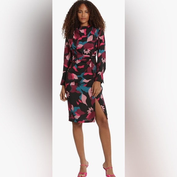 Donna Morgan Women's Long Sleeve Cowl Neck Midi Dress Size 0 - Picture 1 of 2